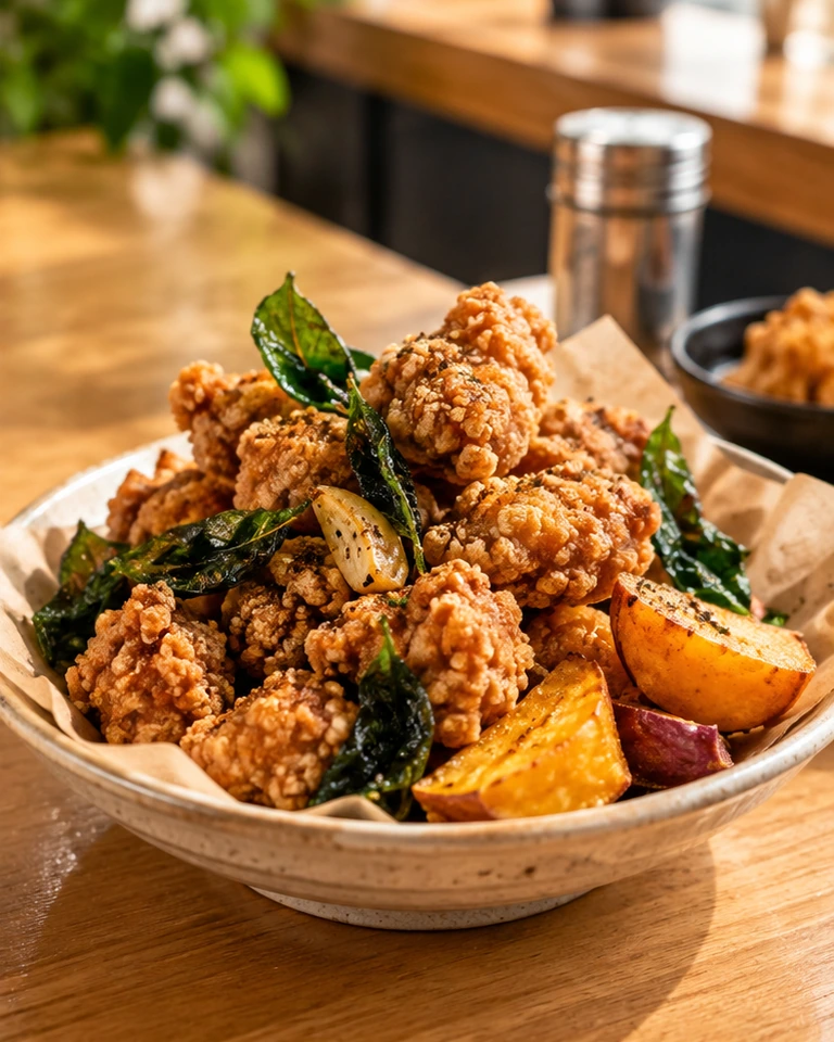 AI 生成的炸物與鹽酥雞餐點情境示意照片