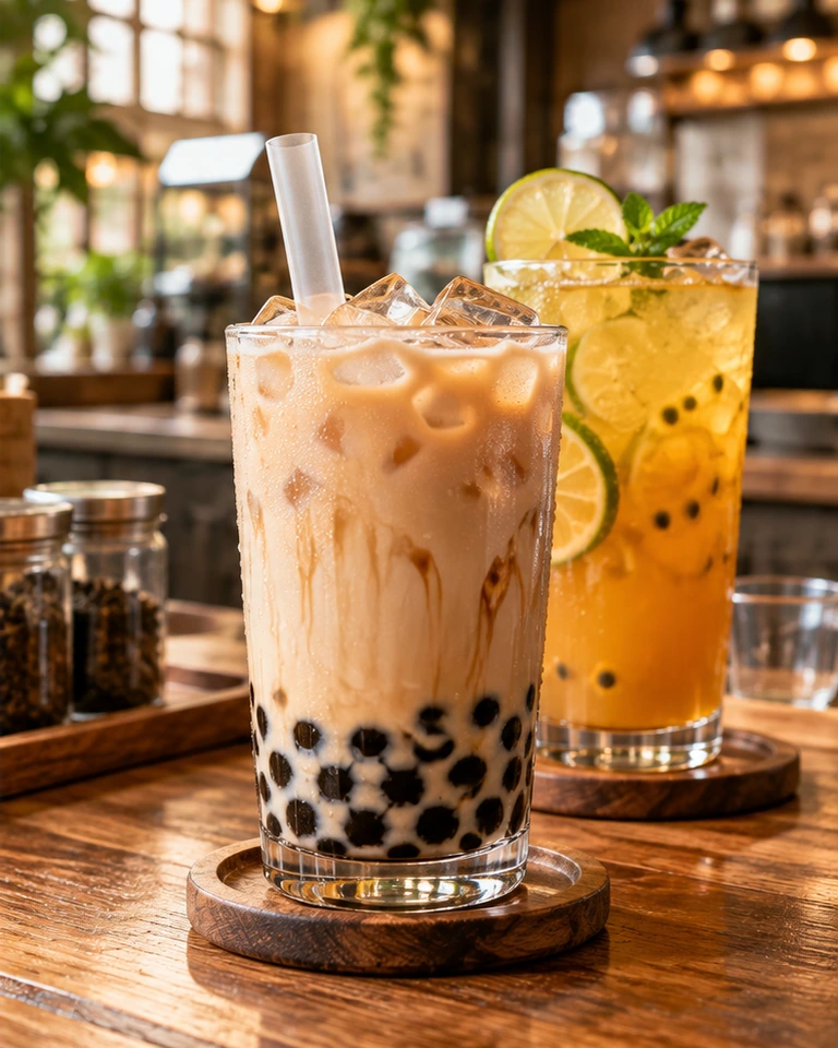 AI 生成的飲料店餐點情境示意照片